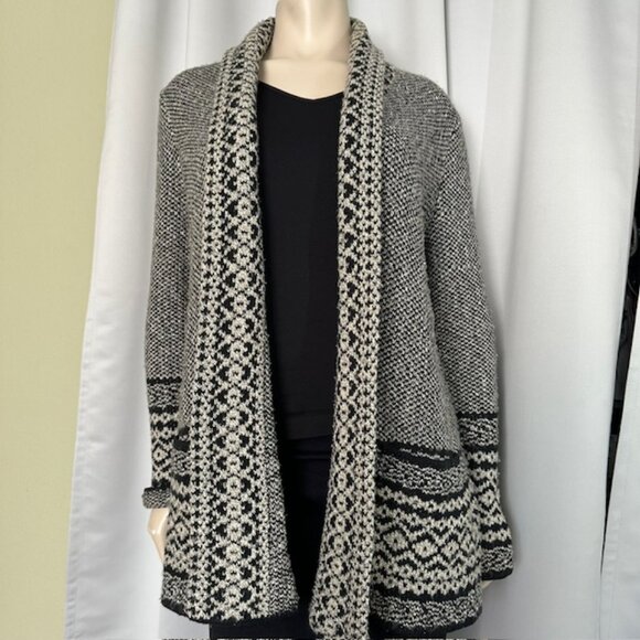 Lucky Brand - Border Open front Cardigan Black/Ivory with front Pockets Size Sm - Picture 1 of 7